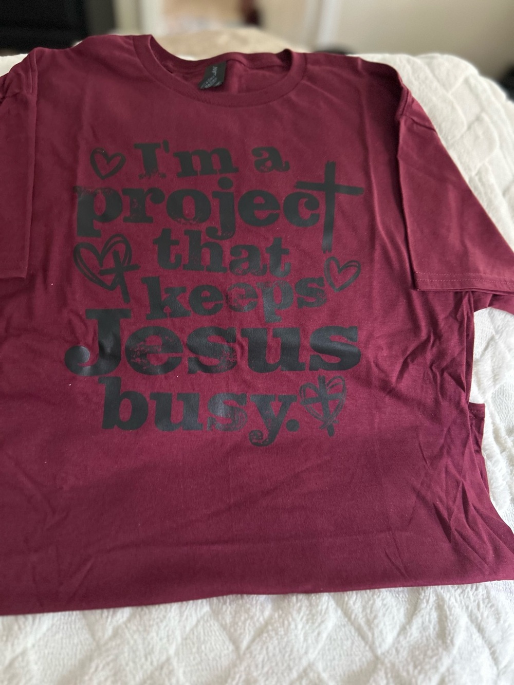 Graphic Faith Tee - Burgundy with Black Print